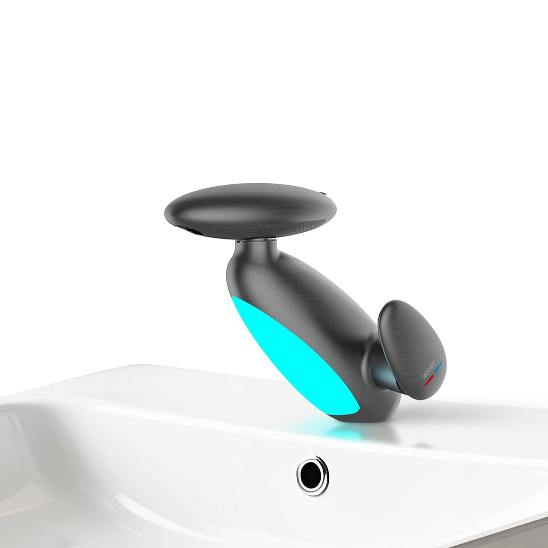 Wasserhahn Bad Ausziehbar mit Mehrfarbige Beleuchtung, 4 Modus, 360° Drehbar Ausziehbar, Keramikkart