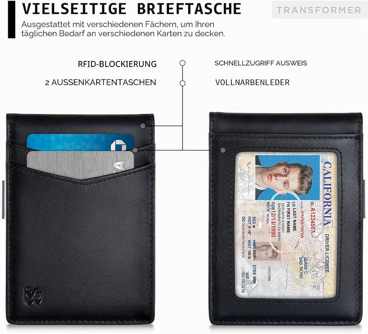 SERMAN Brands börse mit Klammer â€“ Herren-Portemonnaie, dünn, RFID-blockierender Kartenhalter, mini
