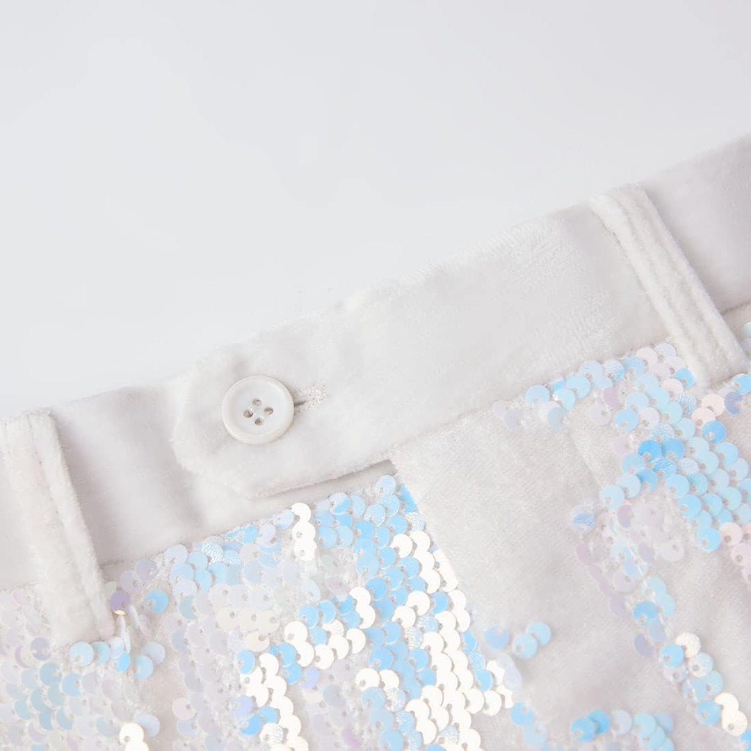 Herrenmode, Blumenmuster, glänzende Pailletten, Samt-Hose XL Mappa Bianco, XL Mappa Bianco