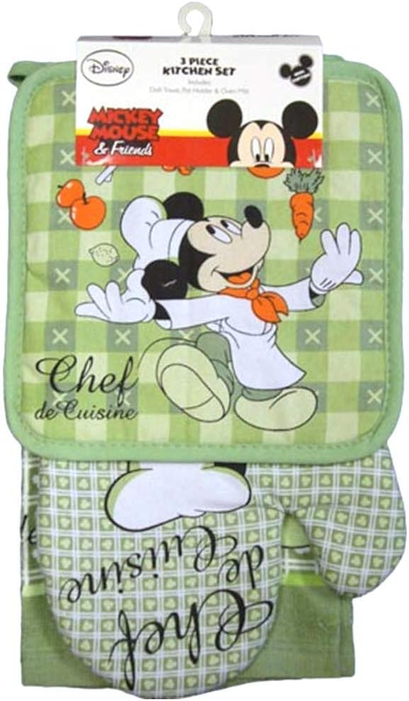 Disney Oven Mitt Pot Holder & Dish Towel 3 pc Kitchen Set (Mickey Mouse Green) Grün, Grün
