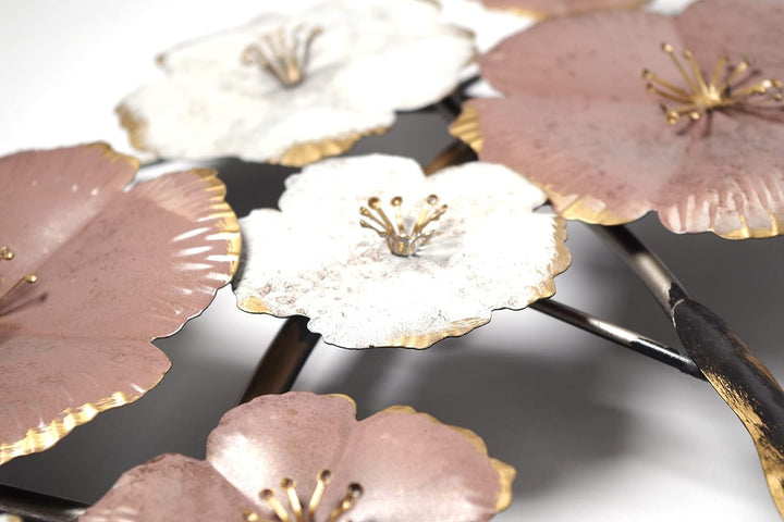 Kobolo Metallbild 3D Wanddeko - Cherry Blossom - aus Metall in Pastell- und Goldtönen