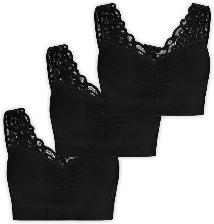 UnsichtBra Spitzen Bustier Damen BH ohne Buegel | 3er Set Wohlfühl Bustiers Tops mit feiner Spitze |