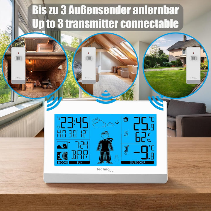 Technoline WS9612 in weiss, mit Innen- und Aussentemperatur, Wettervorhersage, Funkuhr WS9612 weiss,