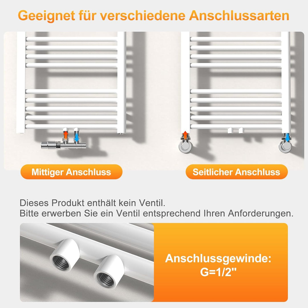 YEAUPE PRO Radiator für Warmwasseranlagen mit Handtuchhalter, Stahlkonstruktion, 1500 x 500 mm, Weis