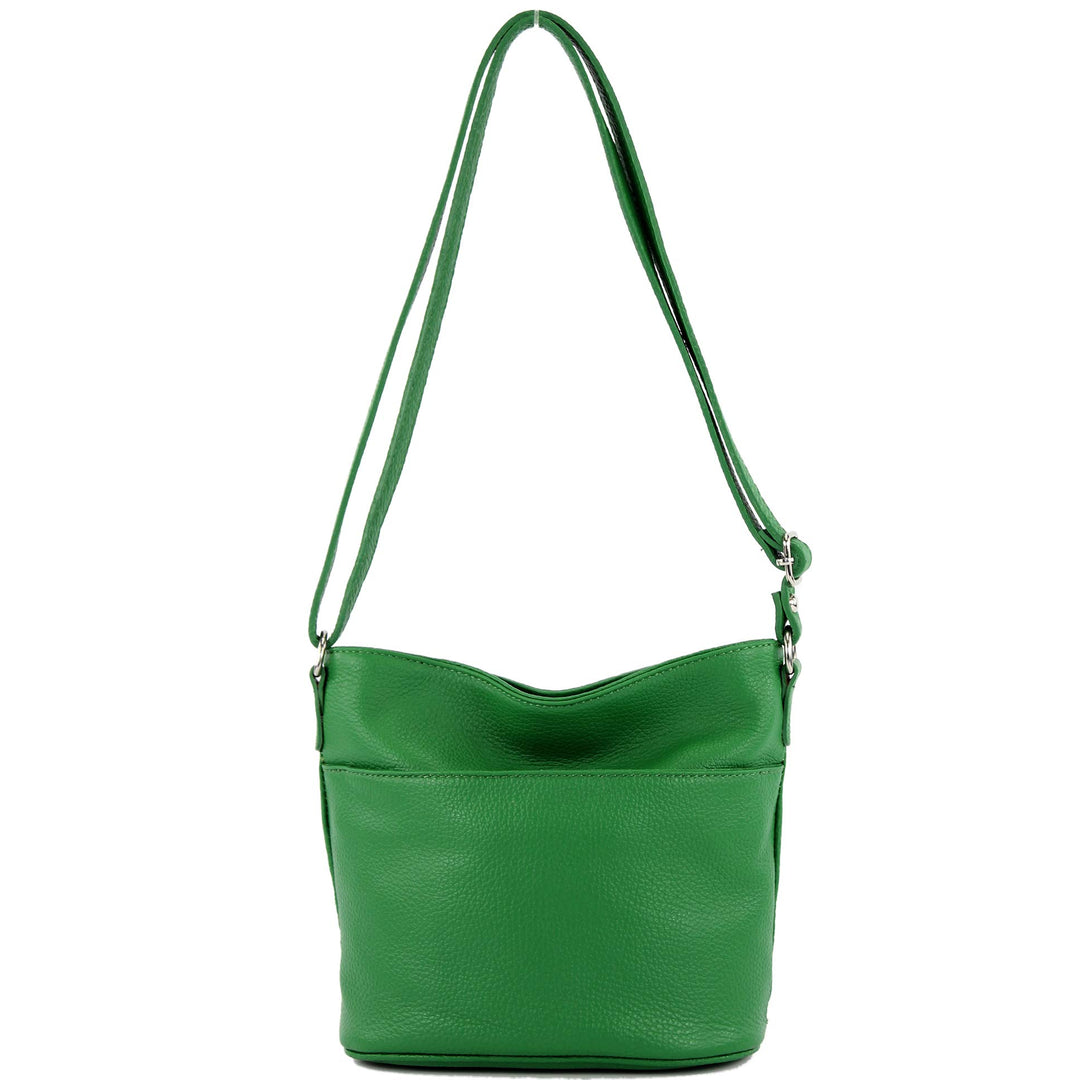 modamoda de - T198 - ital. Umhängetasche Klein Small aus Leder Blattgrün, Blattgrün