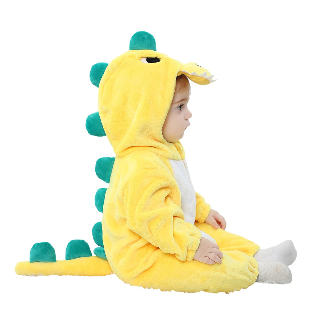LOLANTA Baby Dinosaurier Drachen Kostüm mit Kapuze, Kinder Flanell Overall, Karneval Kostüm für Klei