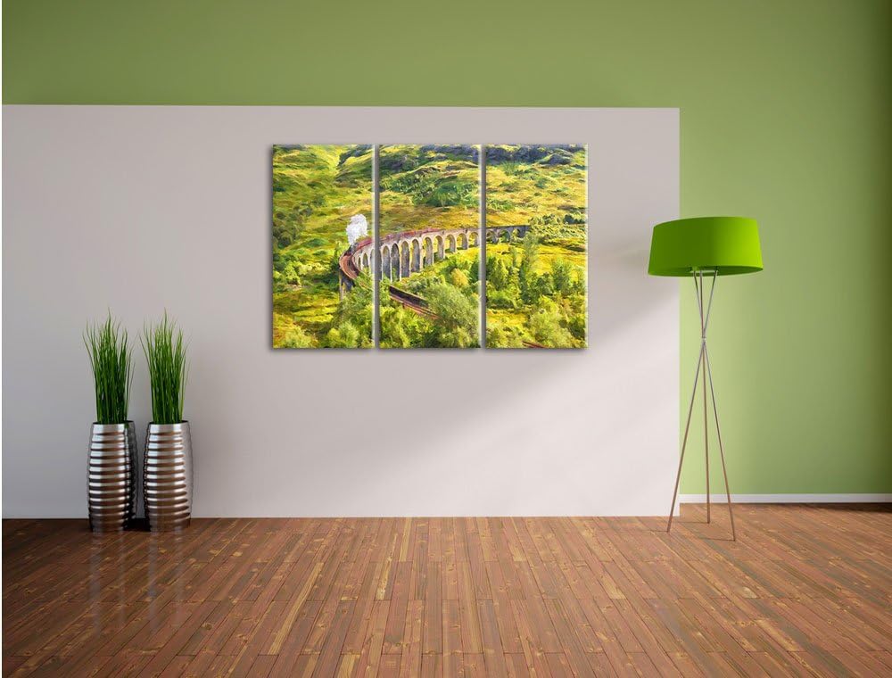 Pixxprint Eisenbahnviadukt in Schottland als Leinwandbild/Grösse: 3 Teilig (120x80 cm) cm/Wandbild/K