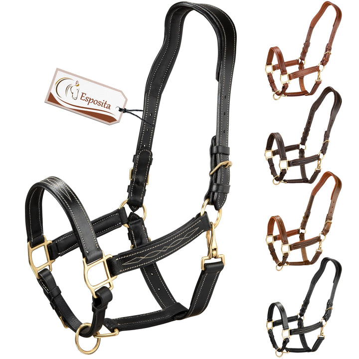 Esposita anatomisches Lederhalfter Deluxe Halfter aus Leder für Pferde Stallhalfter Pferdehalfter -