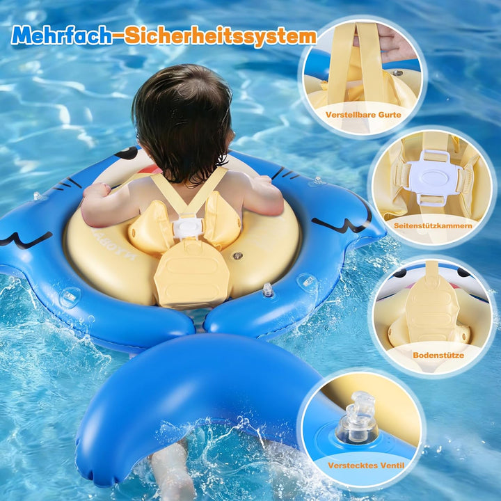 NYOBABE Schwimmring Baby 6-36 Monate, Baby Schwimmring mit UPF50+ Sonnendach ＆ Antikipp-Schwanz, Ver