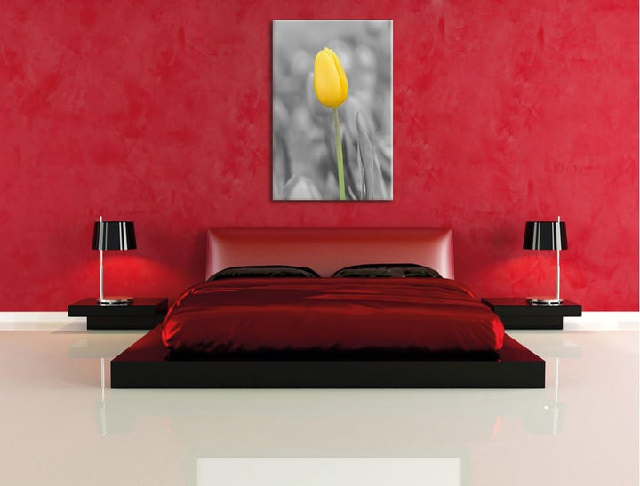 Pixxprint Gelbes Tulpenmeer schwarz/weiss als Leinwandbild/Grösse: 120x80 cm/Wandbild/Kunstdruck/fer
