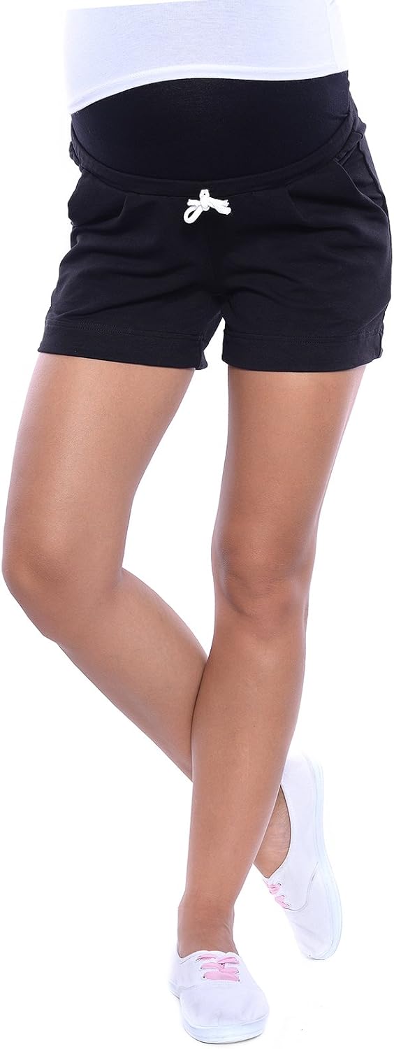 MijaCulture Kurze Umstandsshorts/Umstandshose mit Bauchband für Sommer 4091 XXL Schwarz, XXL Schwarz