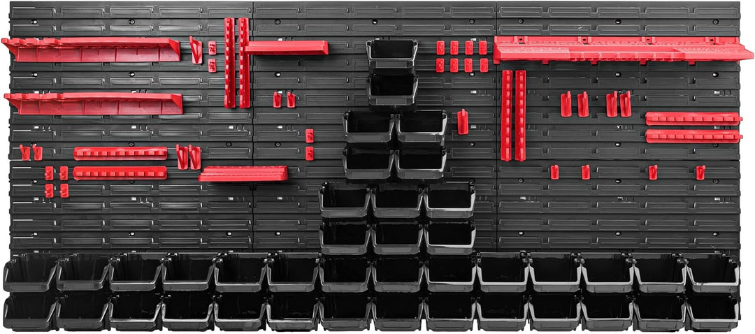 Lagersystem Werkstattregal | 172 x 78 cm | 40 stck. Box | Wandregal mit Werkzeughalterungen und Stap