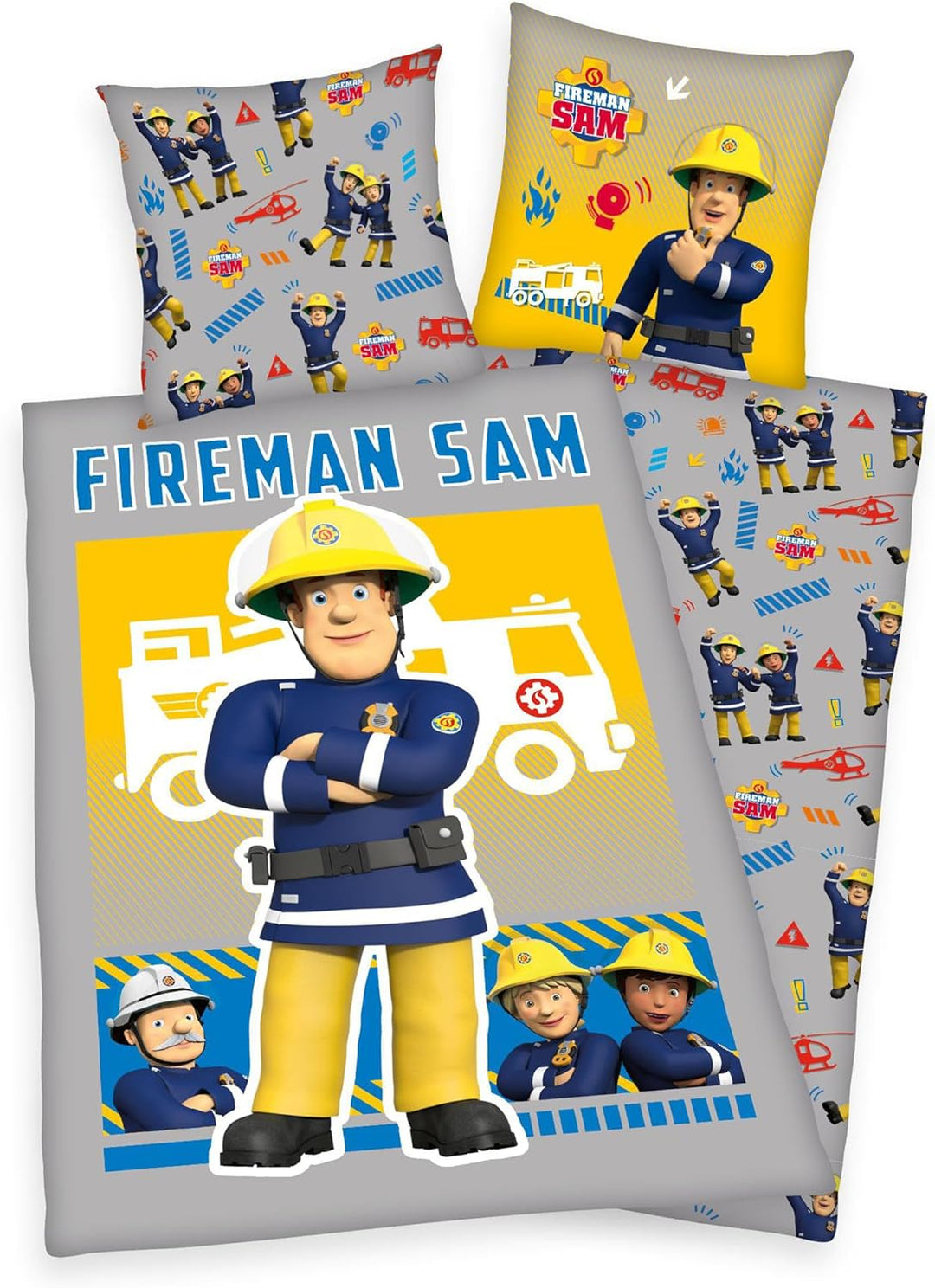 Herding Bettwäsche-Set, Feuerwehrmann Sam, Kopfkissenbezug 80 x 80 cm mit Reissverschluss und Wende-