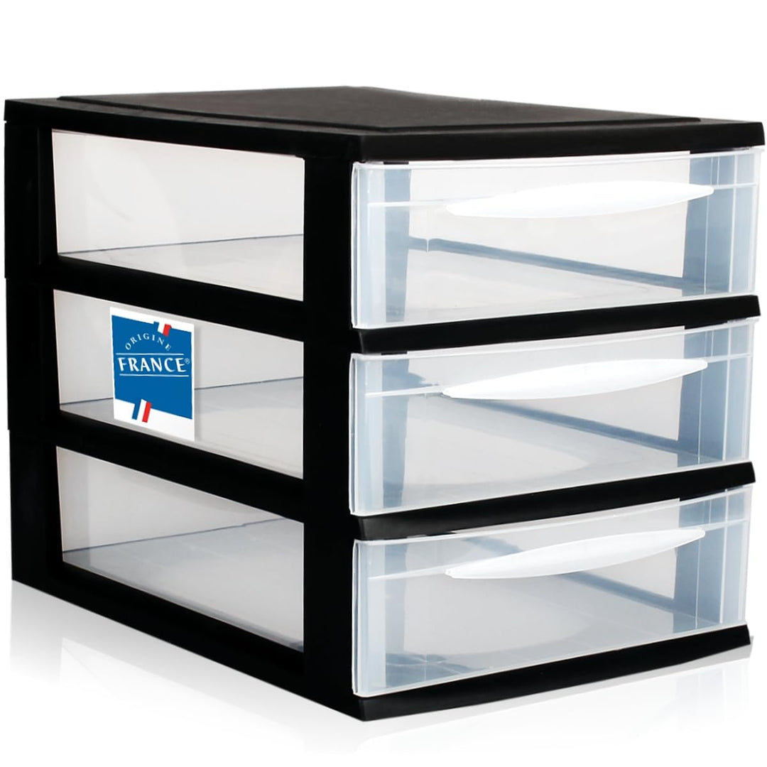 Schubladenbox A4 Schubladenschrank Kunststoff Schreibtisch Organizer mit 3 transparenten Schubladen