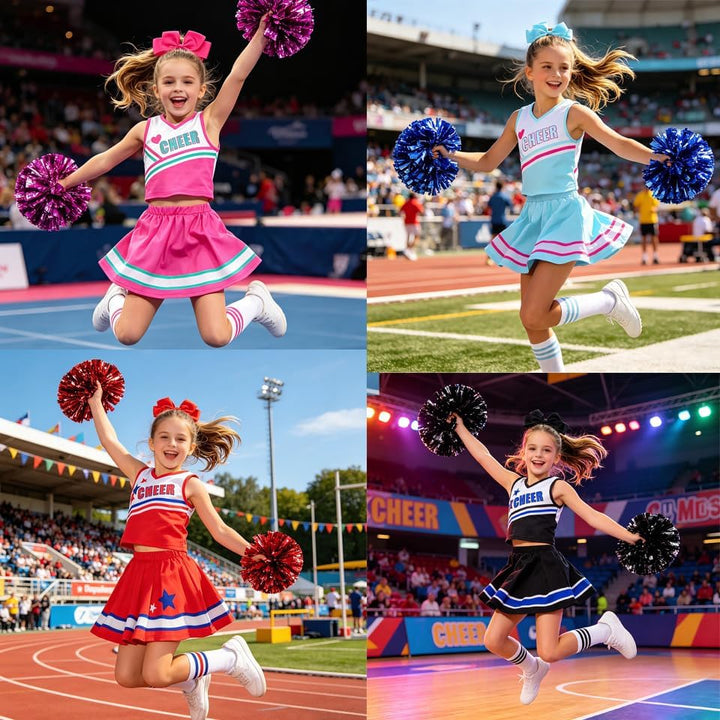 ReliBeauty Cheerleader Kostüm Kinder Kleid mit Pompoms und Kopfschmuck Rosa (Neu) 104 (Etikett 100),