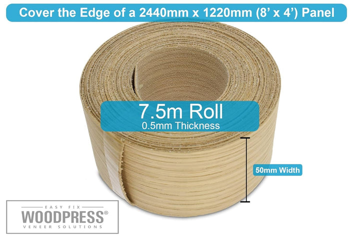 50mm Eiche Echtholz-Kantenumleimer zum Aufbügeln 7,5m 50 mm, 50 mm