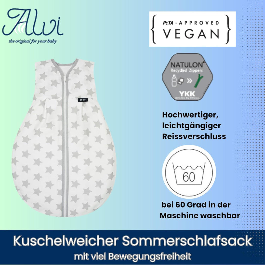 Alvi Kugelschlafsack Molton | Alvi Sommerschlafsack | Babyschlafsack ärmellos 100% Baumwolle | Unwat