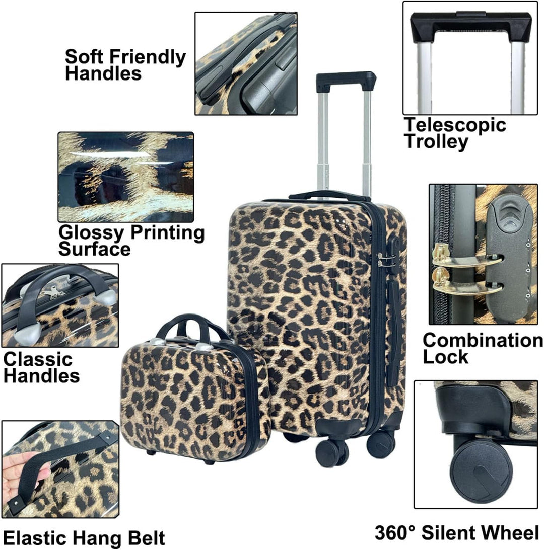 Leopard Print Pattern Luggage Set, 4 - Stück-Set mit Grössen von 14 Zoll, 20 Zoll, 24 Zoll und 28 Zo