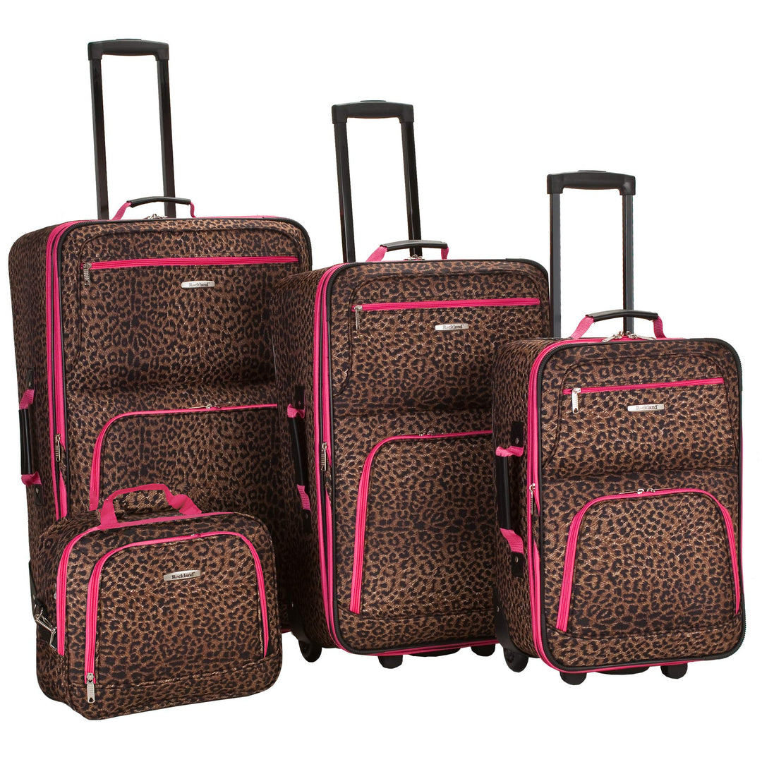 Rockland Jungle Softside Gepäck-Set, pink Leopard, 4-Piece Set (14/29/24/28), Jungle Softside Gepäck