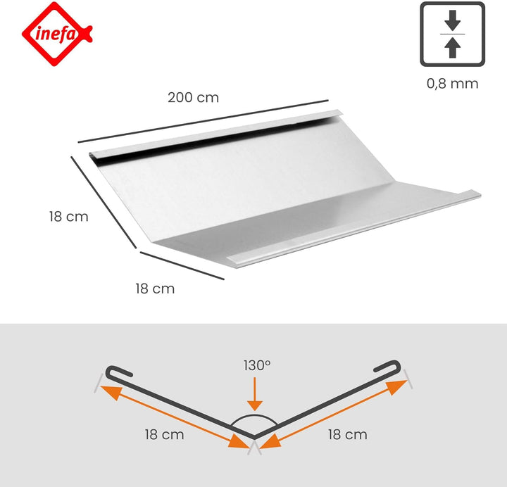 Kehlblech mit Wasserfalz aus Aluminium 200cm, 1 Stück Silber Alublech für optimale Dachentwässerung,