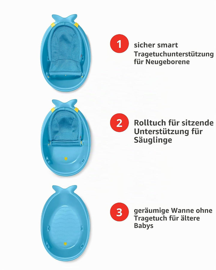 Skip Hop Moby Babybadewanne 3-in-1 mit Smart Sling – Neugeborenen- &amp; Kleinkind-Badewanne 0–11kg – An