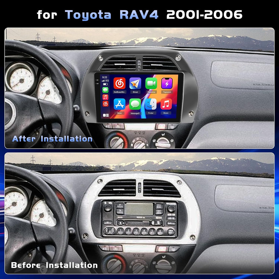 Hikity 4+128G 9" Android Autoradio für Toyota RAV4 2001-2006 | Incell Touchscreen Wireless Carplay A