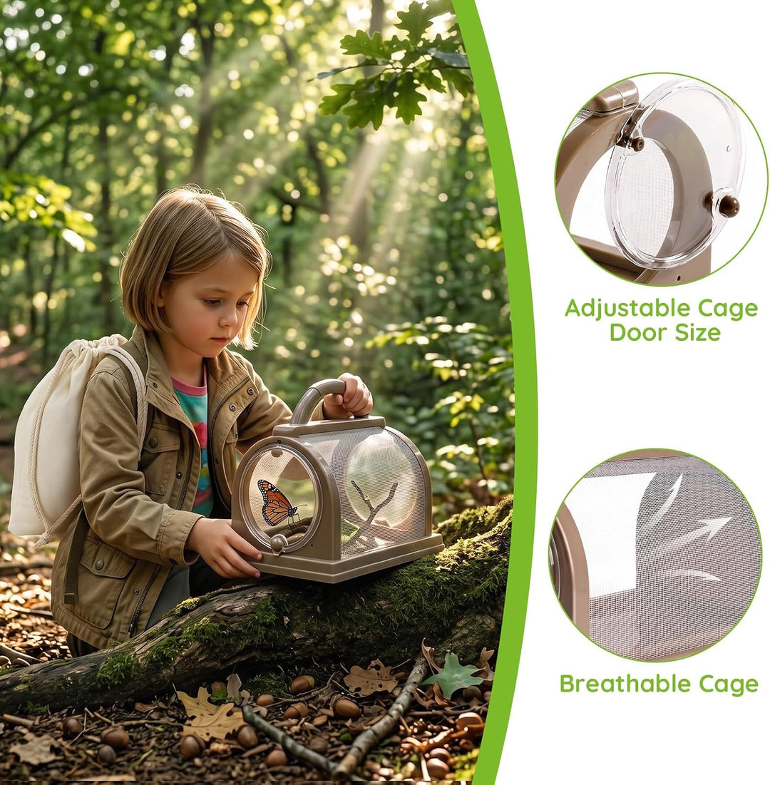 9 Pcs Forscherset Insektenfänger Set für Kinder, Outdoor Entdecker Set mit Lupen Schmetterlingsnetz