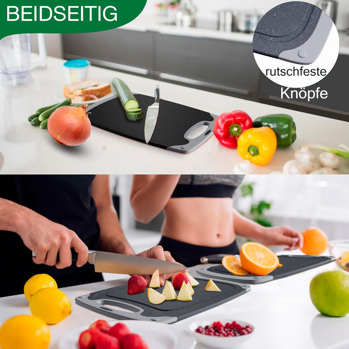 Frühstücksbrettchen 6er Set + 1 Brettchen, 25 x 15 cm, Schneidebrett Set, beidseitig, rutschfest mit