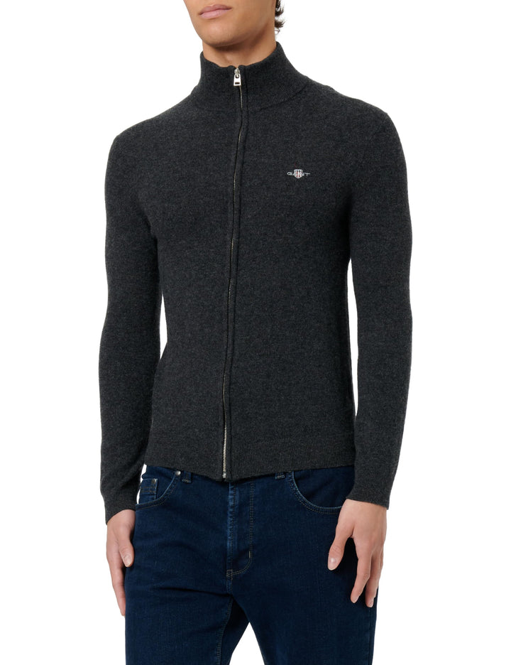 Gant Herren Extrafine Lambswool Zip Cardigan Strickjacke L Dark Grey Melange, L Dark Grey Melange