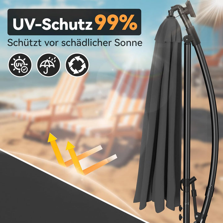 ACXIN Alu Sonnenschirme Ø350cm mit Solar LED Beleuchtung Ampelschirm mit Kurbelvorrichtung Höhenvers