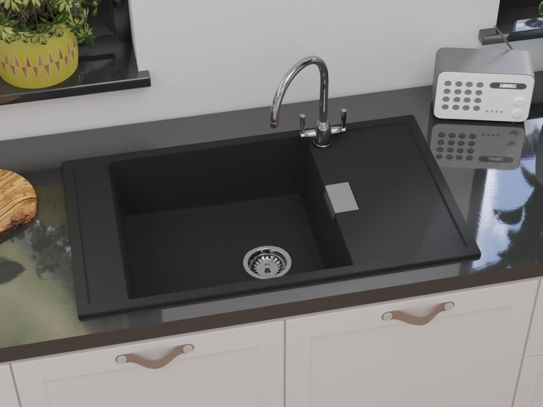 GRANMASTER Siphon Küchenspüle Automatischer 1-Kammer Raumsparsiphon mit überlauf auf der Abtropfscha