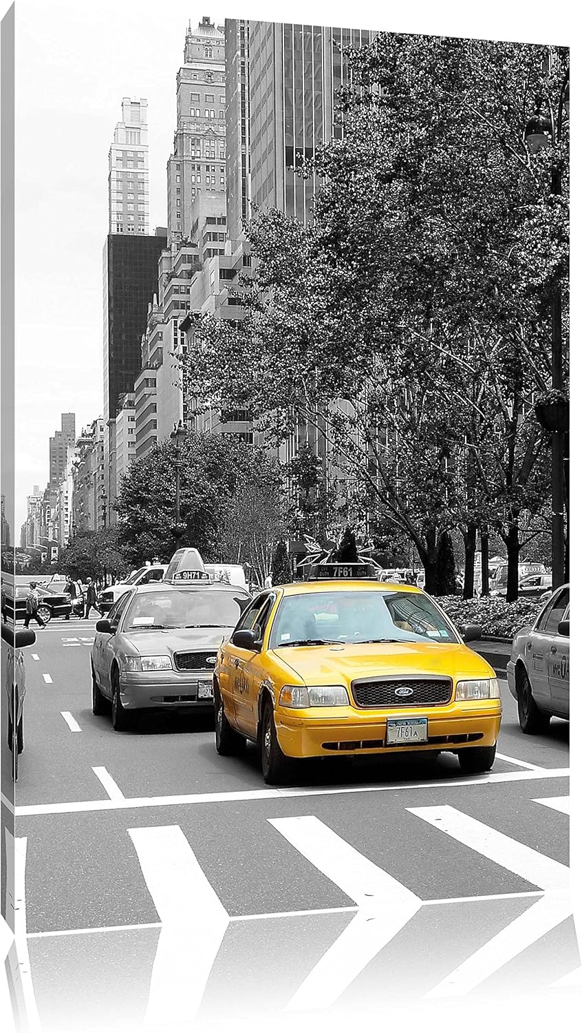 Pixxprint Taxis in New York Schwarz-Weiss als Leinwandbild/Grösse: 100x70 / Wandbild/Kunstdruck/fert