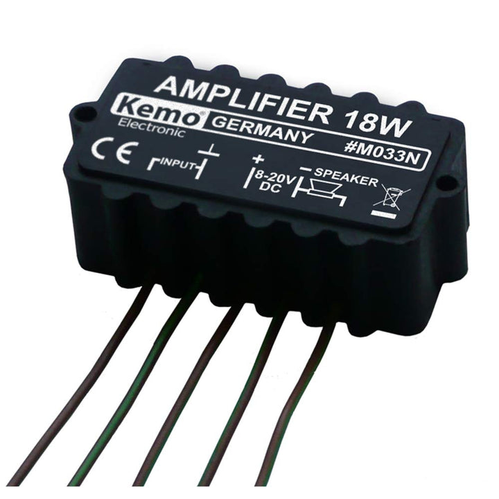 Kemo M033N Robuster Universal-Verstärker 18 W. Feuchtigkeits- und rüttelfest. Elektronische Sicherun