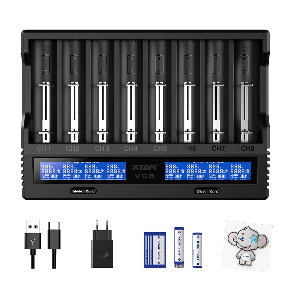 18650 Ladegerät 8 Einschübe XTAR VC8 21700 Ladegerät mit LCD-Anzeige für 3,6 V 3,7 V Li-Ion 10440 16