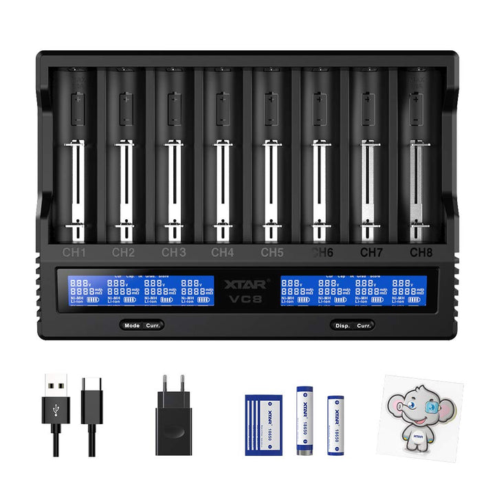 18650 Ladegerät 8 Einschübe XTAR VC8 21700 Ladegerät mit LCD-Anzeige für 3,6 V 3,7 V Li-Ion 10440 16