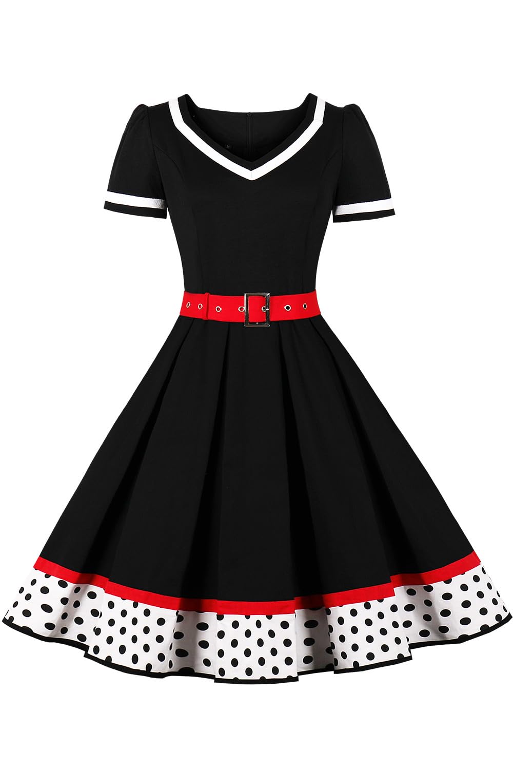 AXOE Damen 50er Jahre Kleider Rockabilly Petticoat Vintage XS Schwarz/Weiss-2, XS Schwarz/Wei&amp;