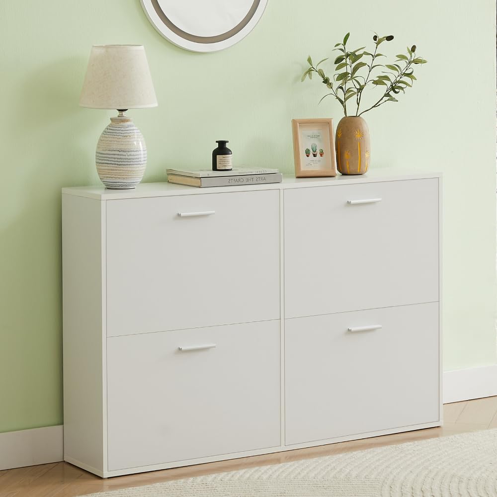 CASABEL Schuhschrank mit 4 Klappen – Schuhschrank Eingang Weiss, Modernes Design, Grosse Kapazität 2