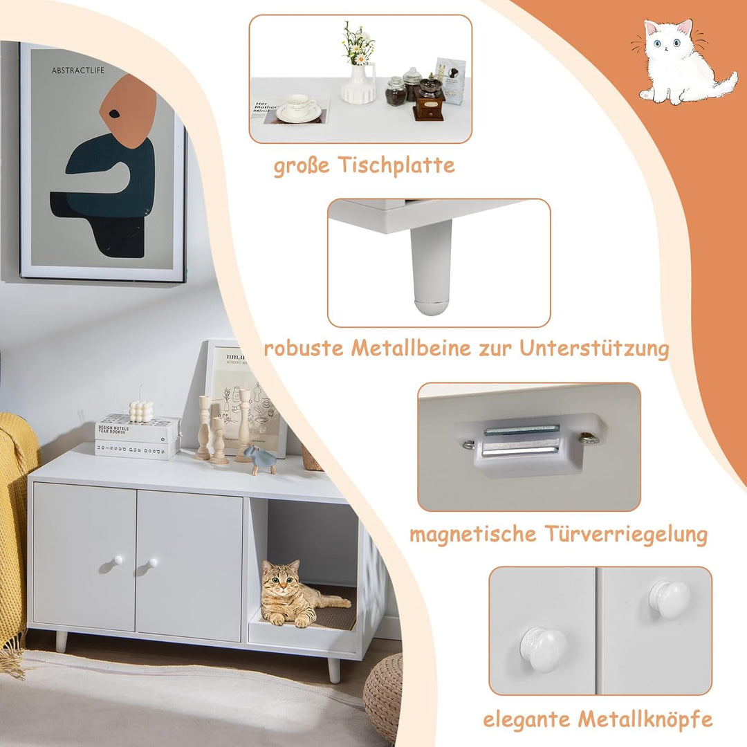 COSTWAY Katzenschrank für Katzentoilette, 2 in 1 Beistelltisch Katzenhaus, Katzenklo Schrank mit Kra