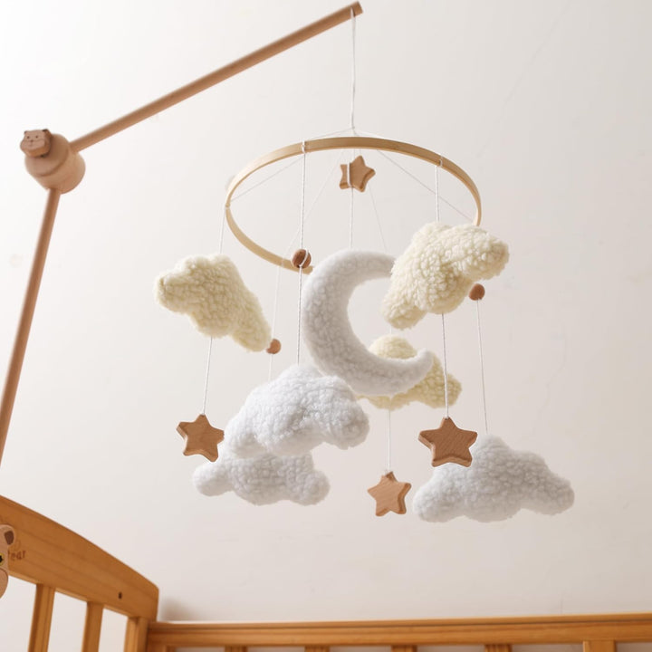 Baby Mobile für Babybett, Kuschelmond Filz Mobile Baby mit weichen Teddy-Elementen, handgemachtes Mo