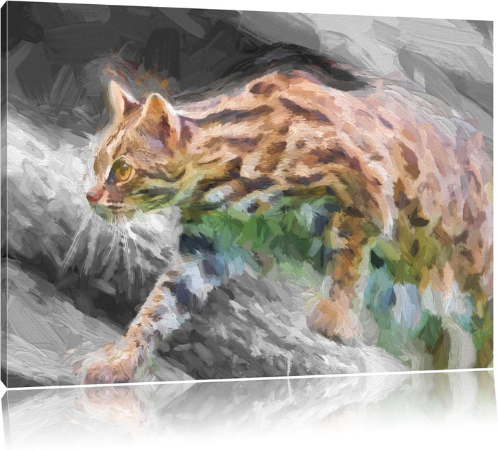 stolzierende kleine Marmorkatze schwarz/weiss Deluxe Format: 100x70 cm auf Leinwand, XXL riesige Bil