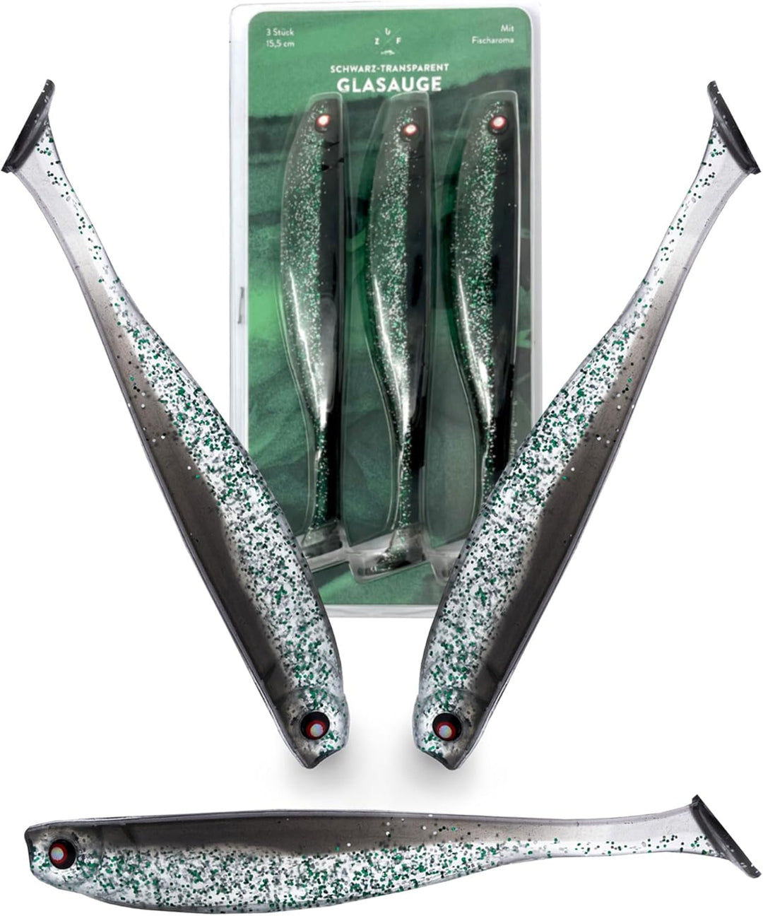 Zanderfang - Gummifische Set - Glasaugen Gummiköder für Zander, Barsch, Hecht - mit Fischaroma aroma