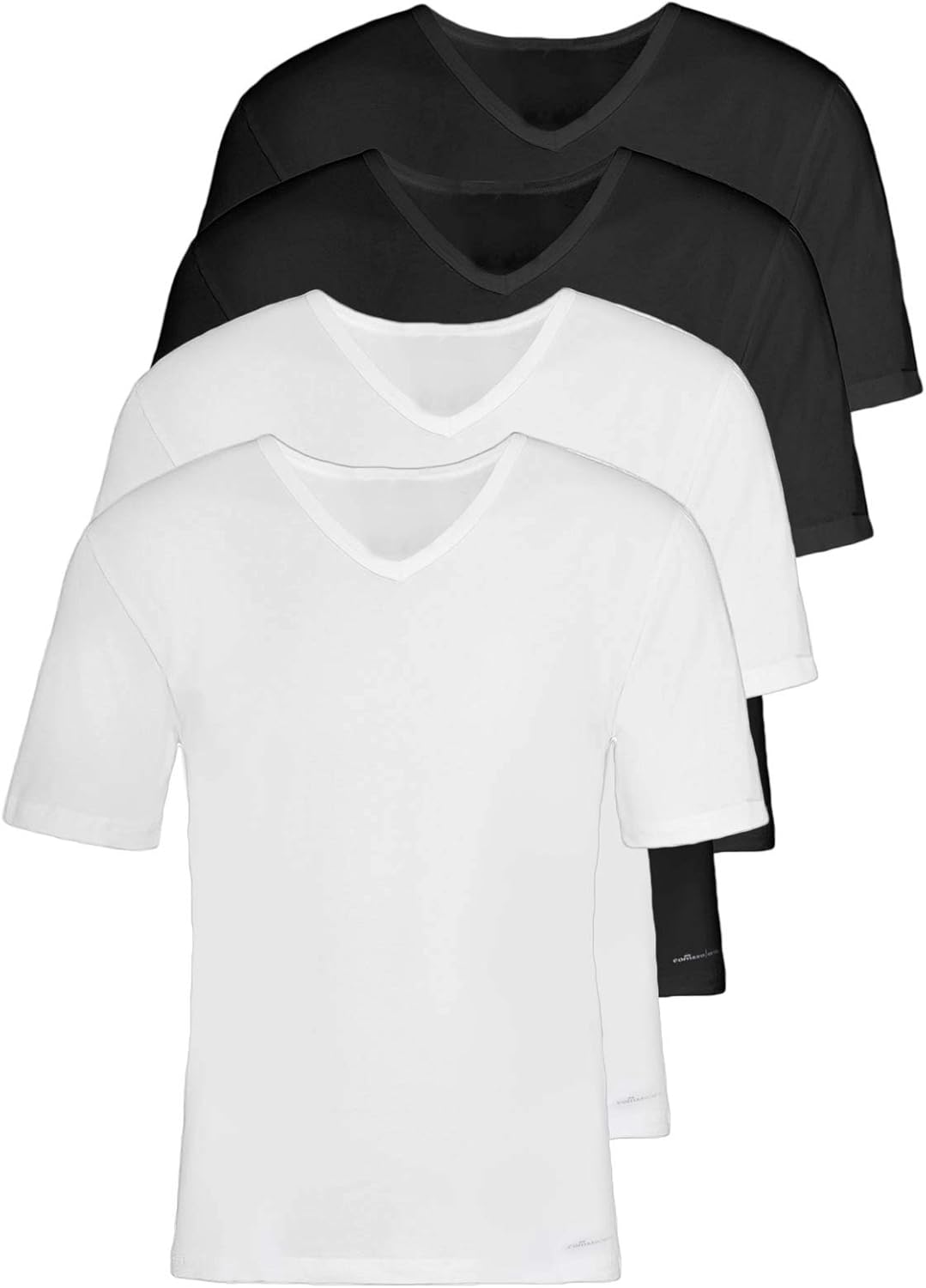 COMAZO Earth 4er Sparpack Herren V Shirt, Gr. 4-8 4 Schwarz-weiss, 4 Schwarz-weiss
