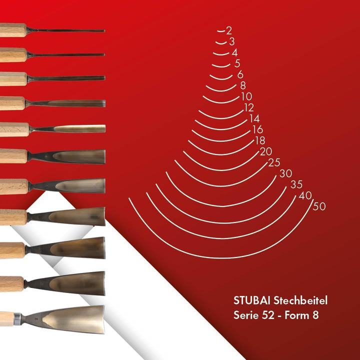Stubai Stechbeil Form 8 + Heft scharostfrei geschliffen, SB Verpackung, 50 mm, 520850