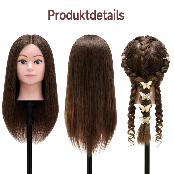 TwoWin Friseurkopf mit Haaren, 20 Zoll (50.8 cm) 100% Echthaar Mannequin Kopf, Übungskopf Haar Frise