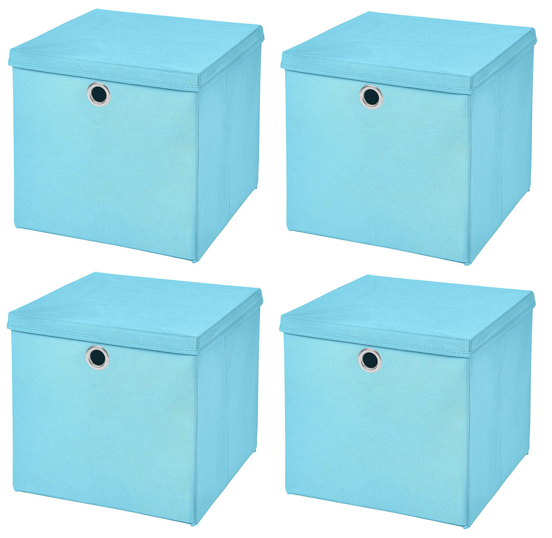 StickandShine 4er Set Hellblau Faltbox 28 x 28 x 28 cm Aufbewahrungsbox faltbar mit Deckel, Hellblau