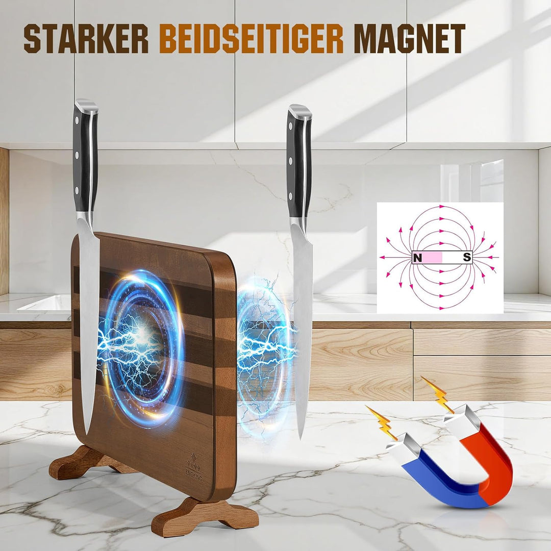 ENOKING Messerblock Magnetisch Ohne Messer, Doppelseitiger Magnetischer Messerblock aus Akazienholz,