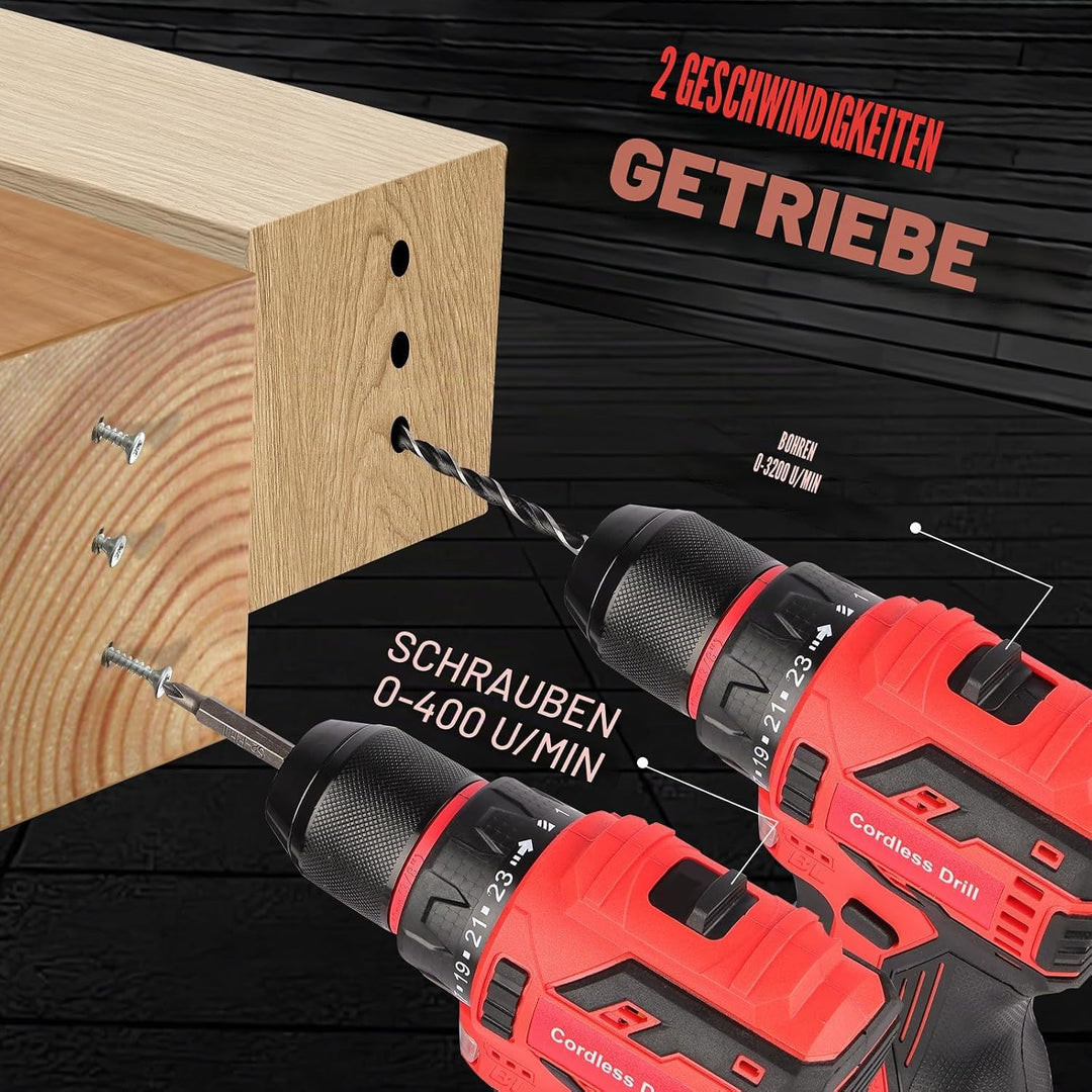 Akku-Schlagbohrmaschine, 60 Nm, 16,8 V, Elektroschrauber, 2 x 2,0 Ah, Batterien 23 + 1, 2 Geschwindi