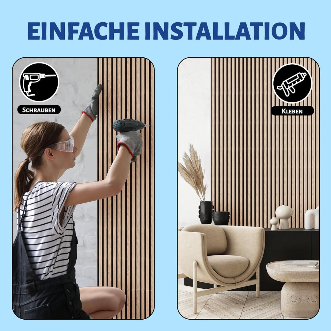 AKK-STAR Akustikpaneele Holz - 14,4 m² (10 Stück 240x60cm) | Schalldämmung, Akustikverbesserung für