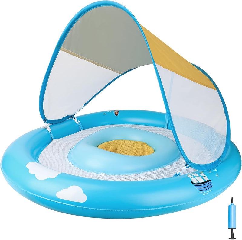 MYCARBON Baby Schwimmring mit verstellbare Schwimmsitz, UPF50+ Sonnendach, Spielzeug für Kinder Schw