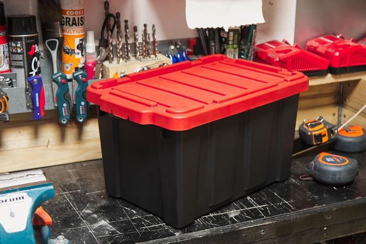 Iris Ohyama Heavy Duty Organisation Boxes, 21L, 4er-Set, Rot, Kompakt, Robust, Stapelbar, Aufbewahru